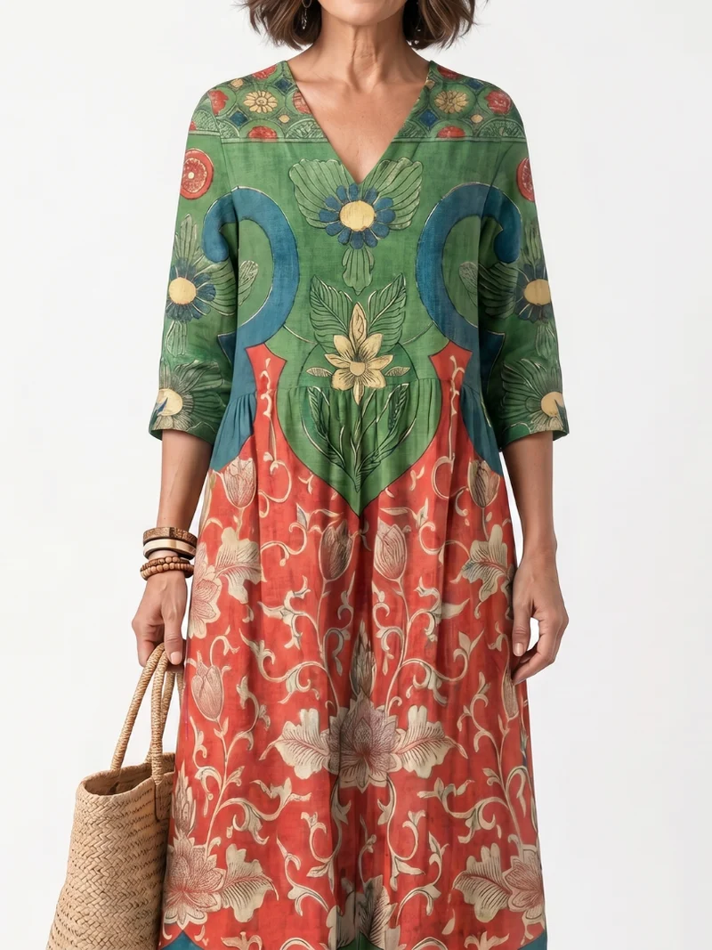 DELACROIX | Robe Midi Fleurie à Taille Froncée Amélie
