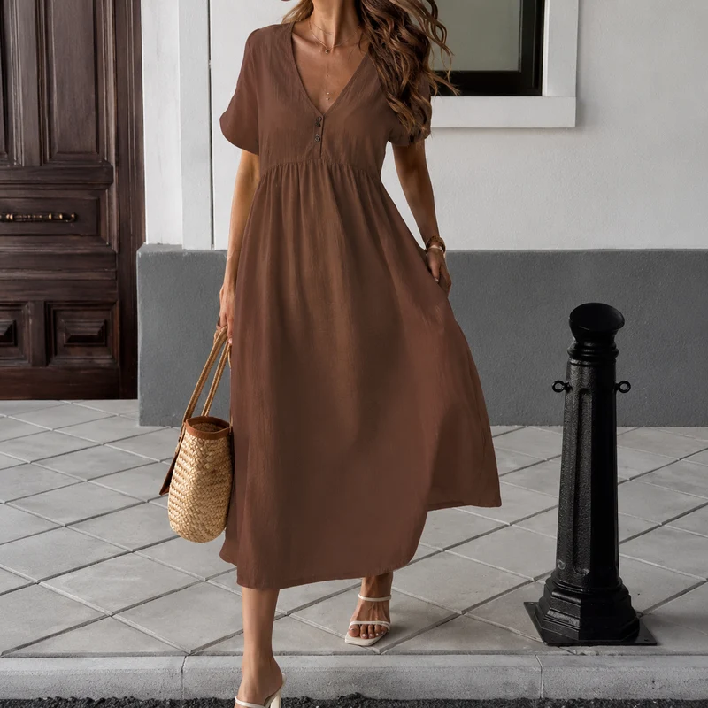 Louise | Robe Longue Fluide à Col V Noué