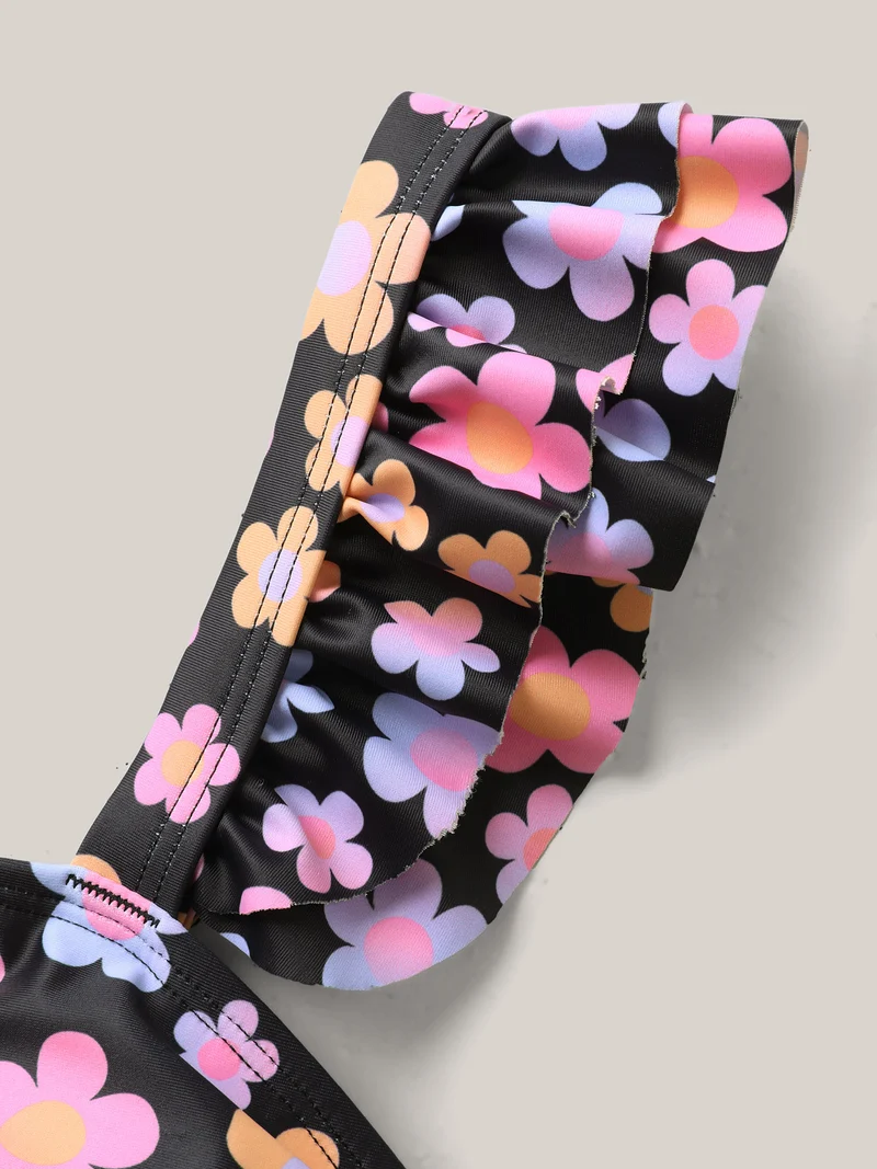 Sweet Floral Print Wide Strap Swim Top