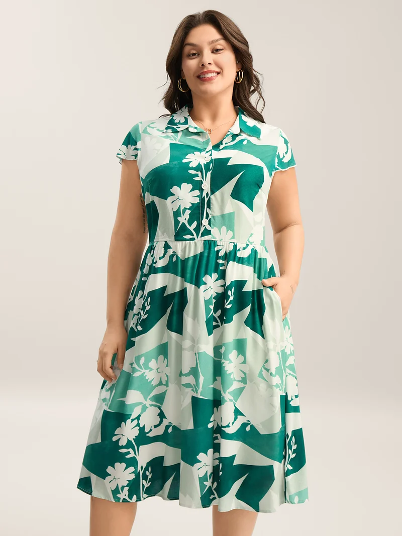 Serene Floral Print Pockets Midi Dress