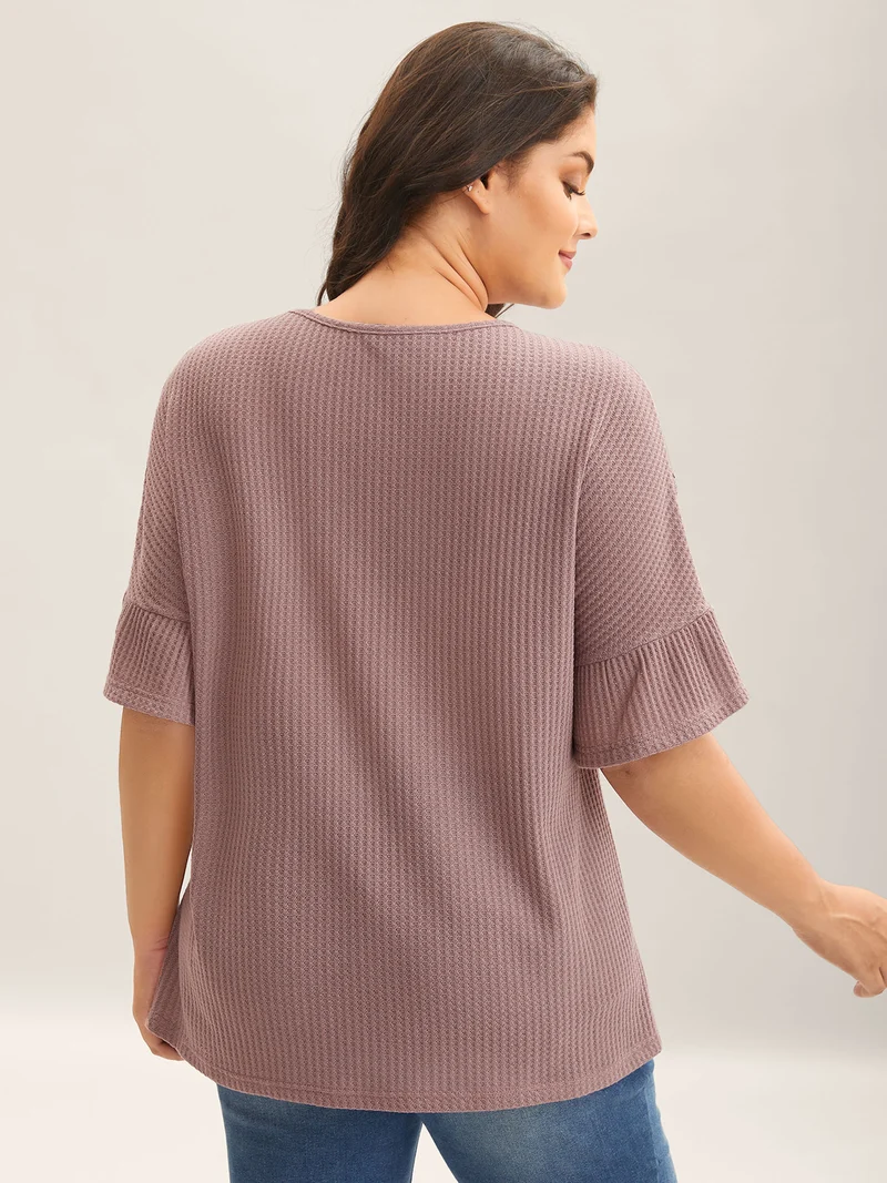 Textured Lace Ruffled Sleeve T-Shirt