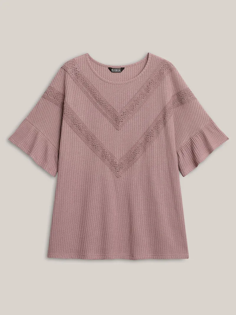 Textured Lace Ruffled Sleeve T-Shirt