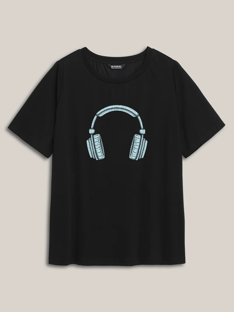 Headphone Mode Round Neck T-Shirt