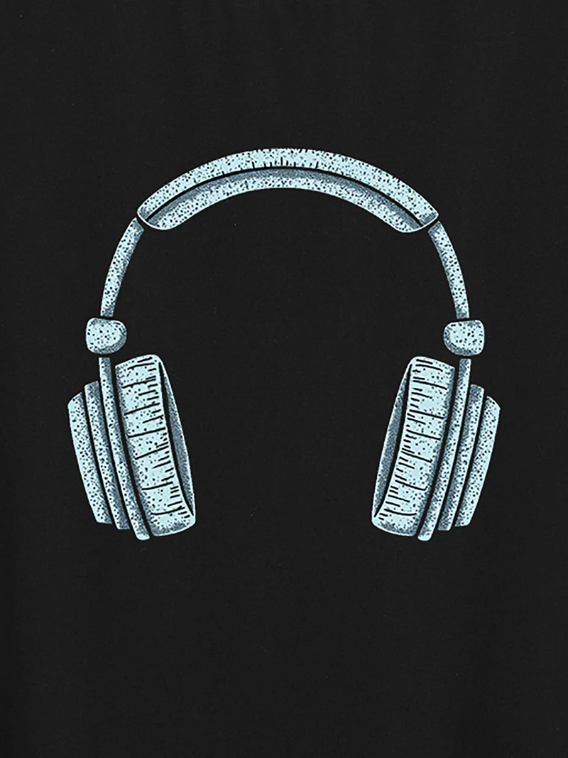 Headphone Mode Round Neck T-Shirt