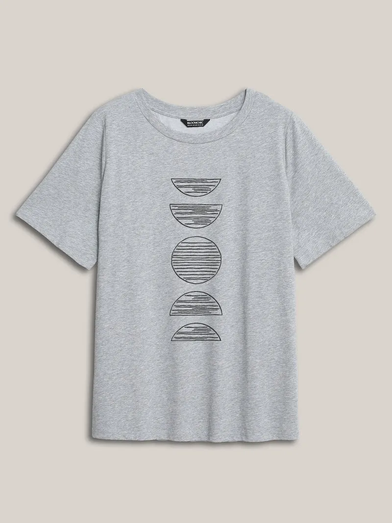 Moon Cycle Pattern Round Neck T-Shirt