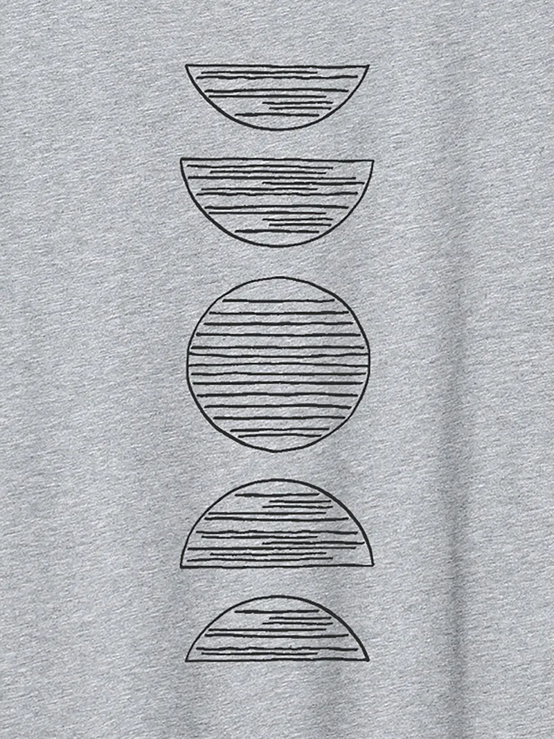 Moon Cycle Pattern Round Neck T-Shirt
