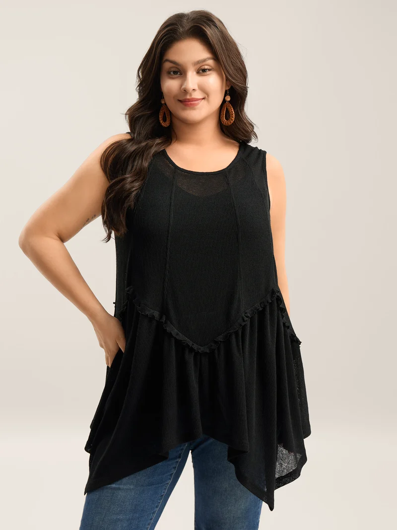 Heather Stretchy Sheer High Low Hem Top