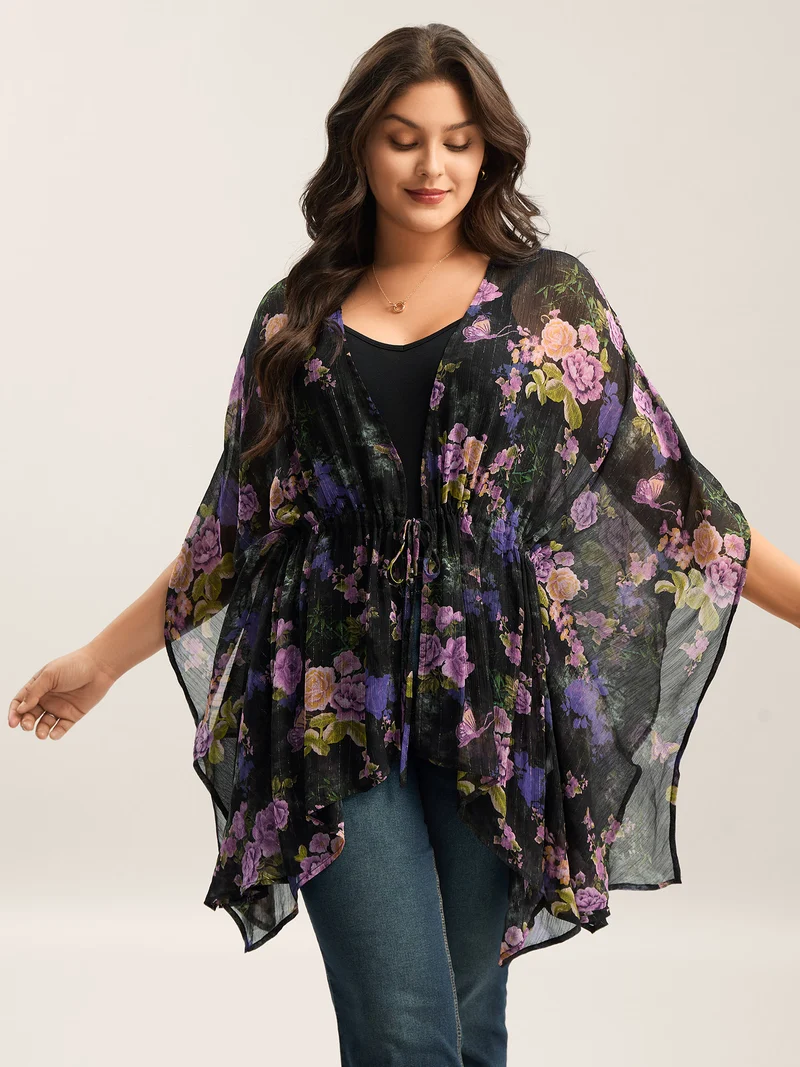 Gold Silver Wire Mesh Drawstring Kimono