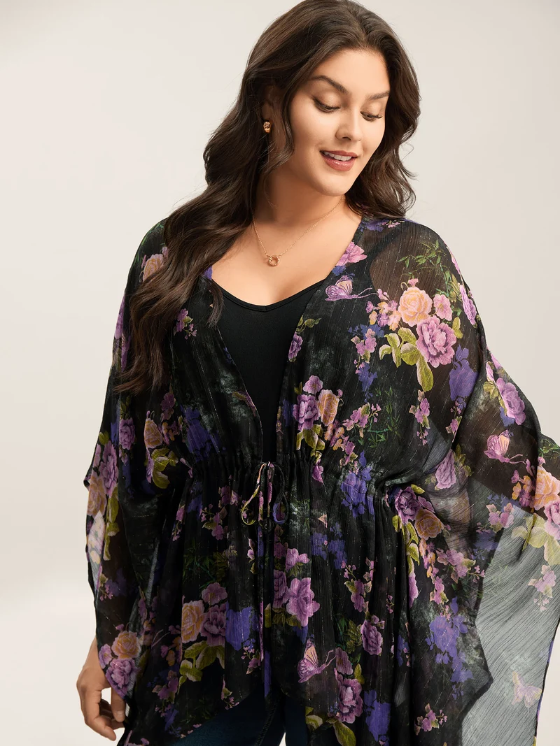 Gold Silver Wire Mesh Drawstring Kimono