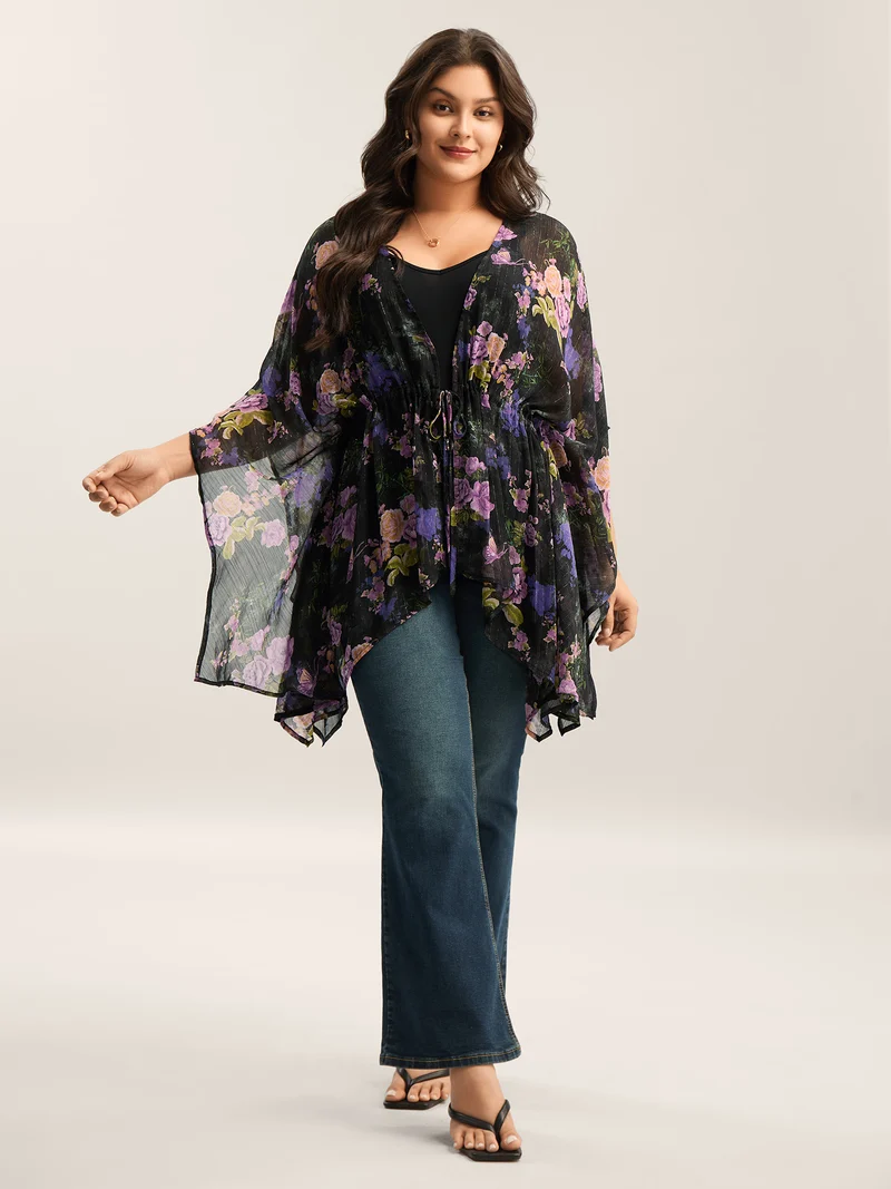 Gold Silver Wire Mesh Drawstring Kimono