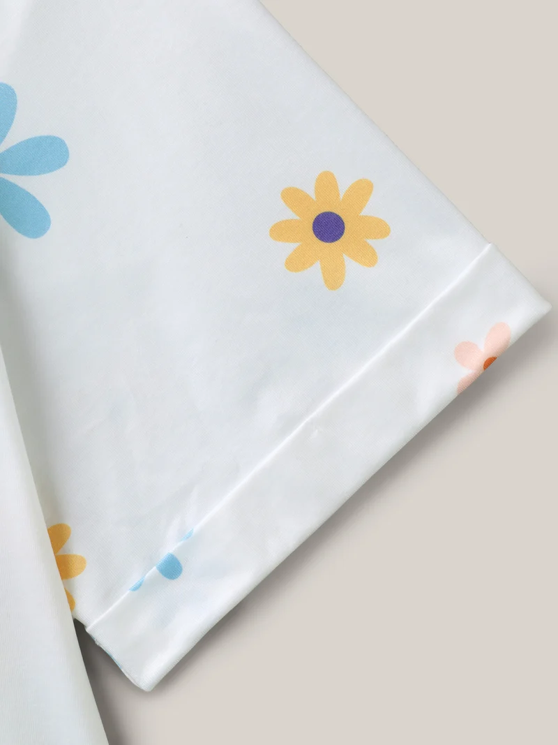 Stretchy Floral Print Round Neck T-Shirt