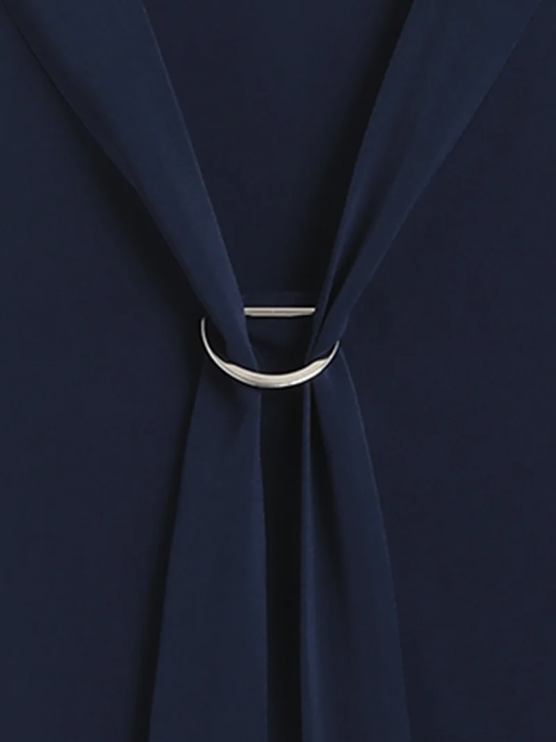 Ribbon Neck Metallic Detail Solid Blouse