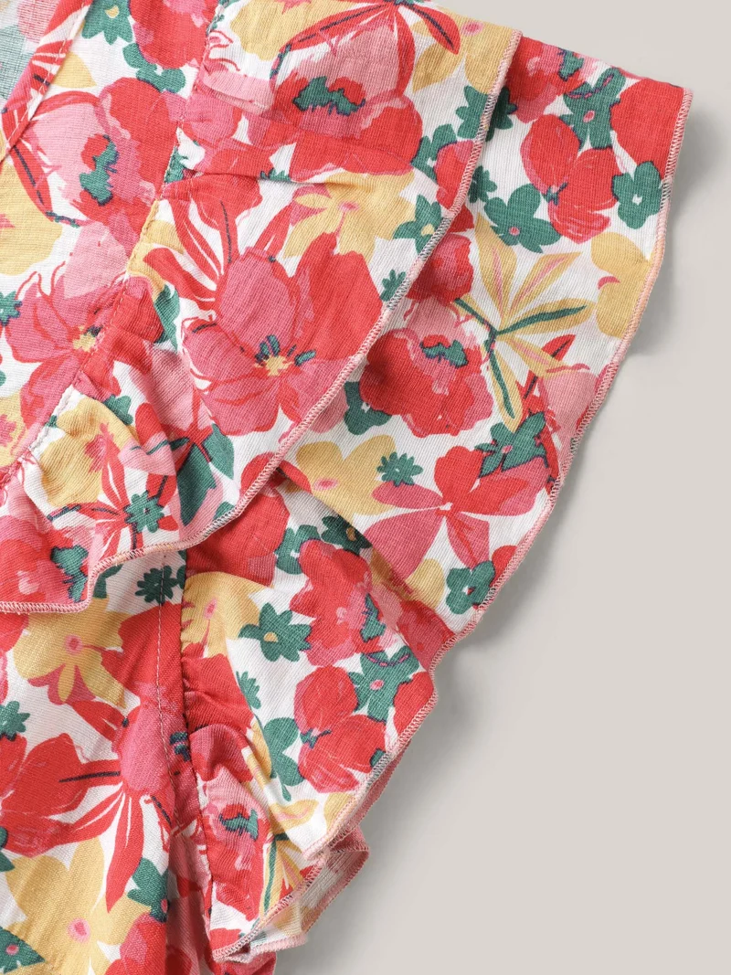 Ruffled Bright Floral Print Blouse