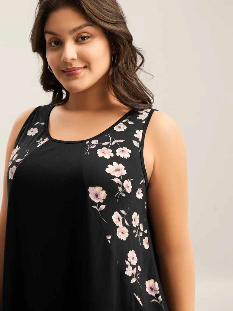 Floral Print Spliced Curvy Tank Top