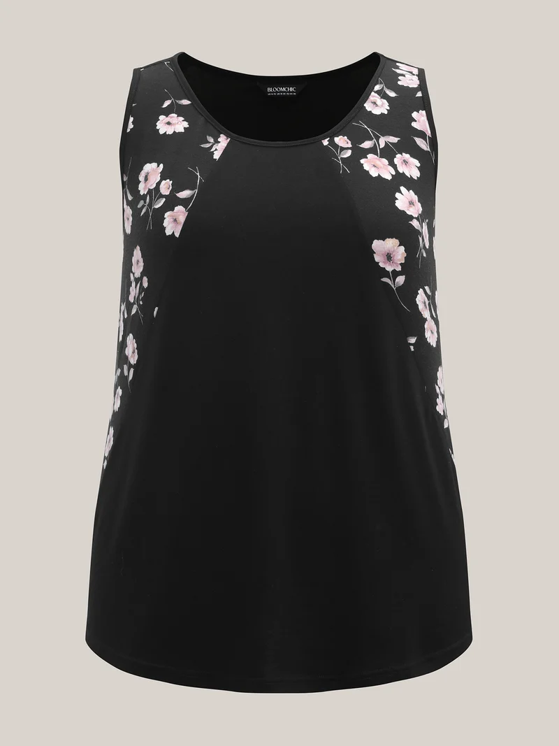 Floral Print Spliced Curvy Tank Top