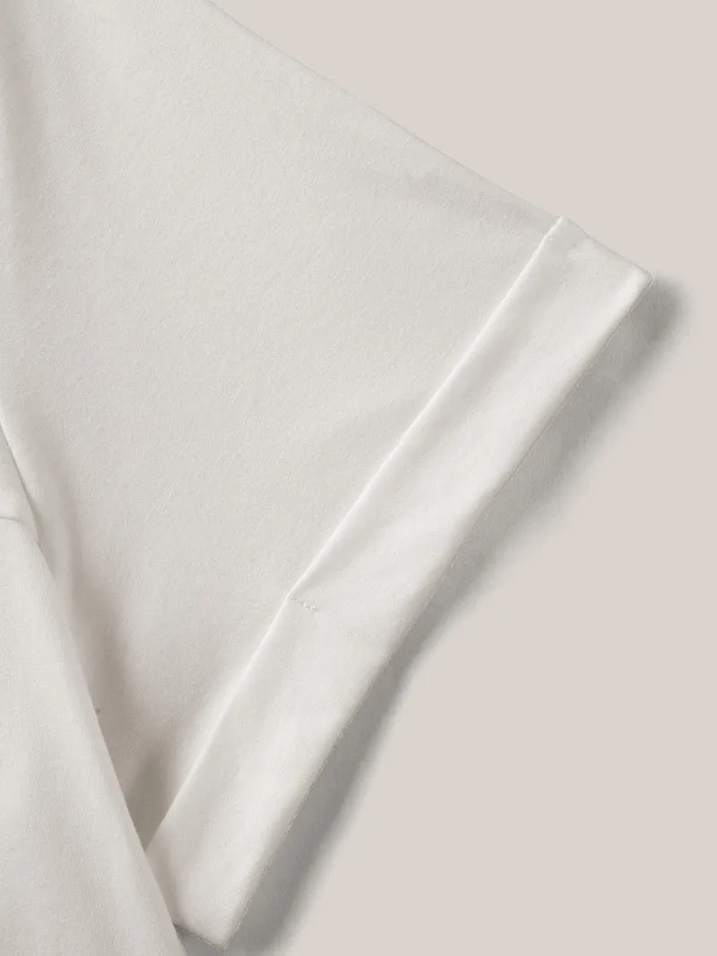 Button Placket Split Neck Pleated T-Shirt