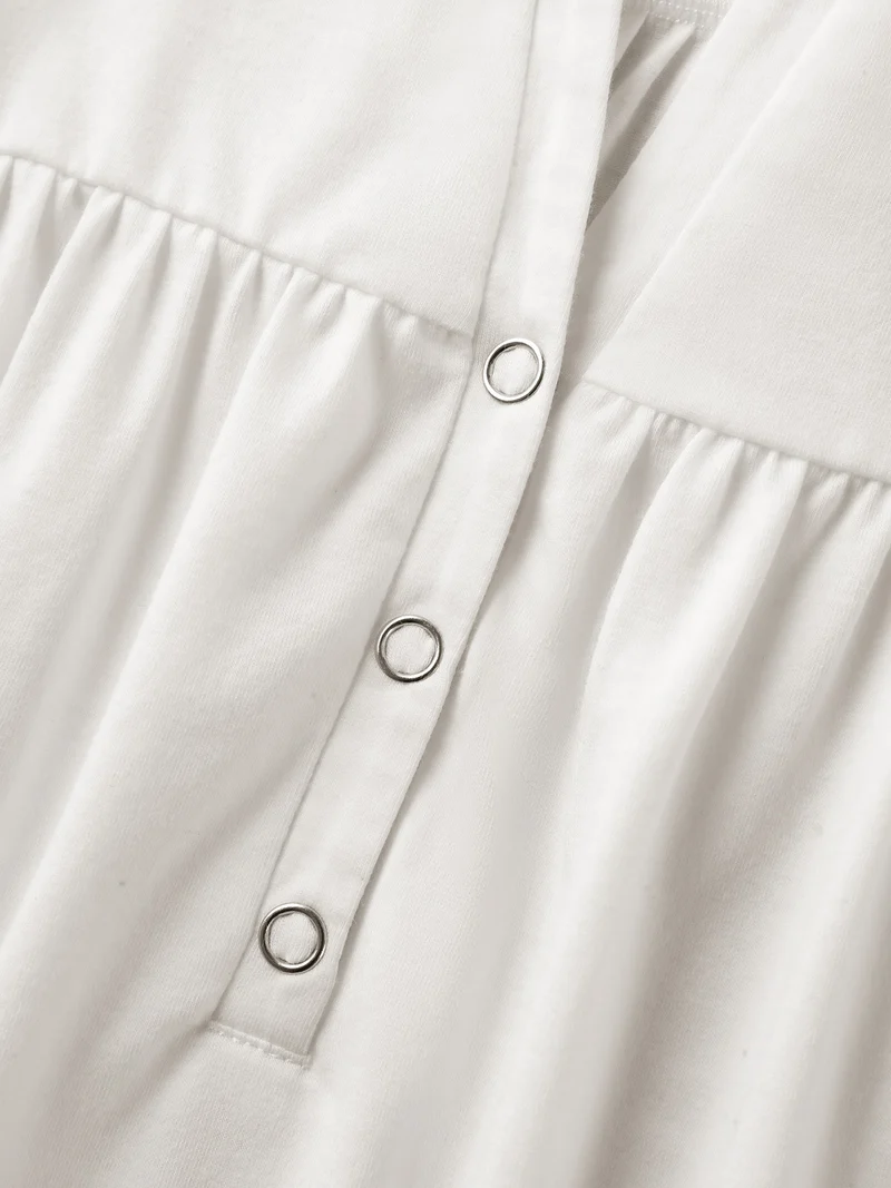 Button Placket Split Neck Pleated T-Shirt
