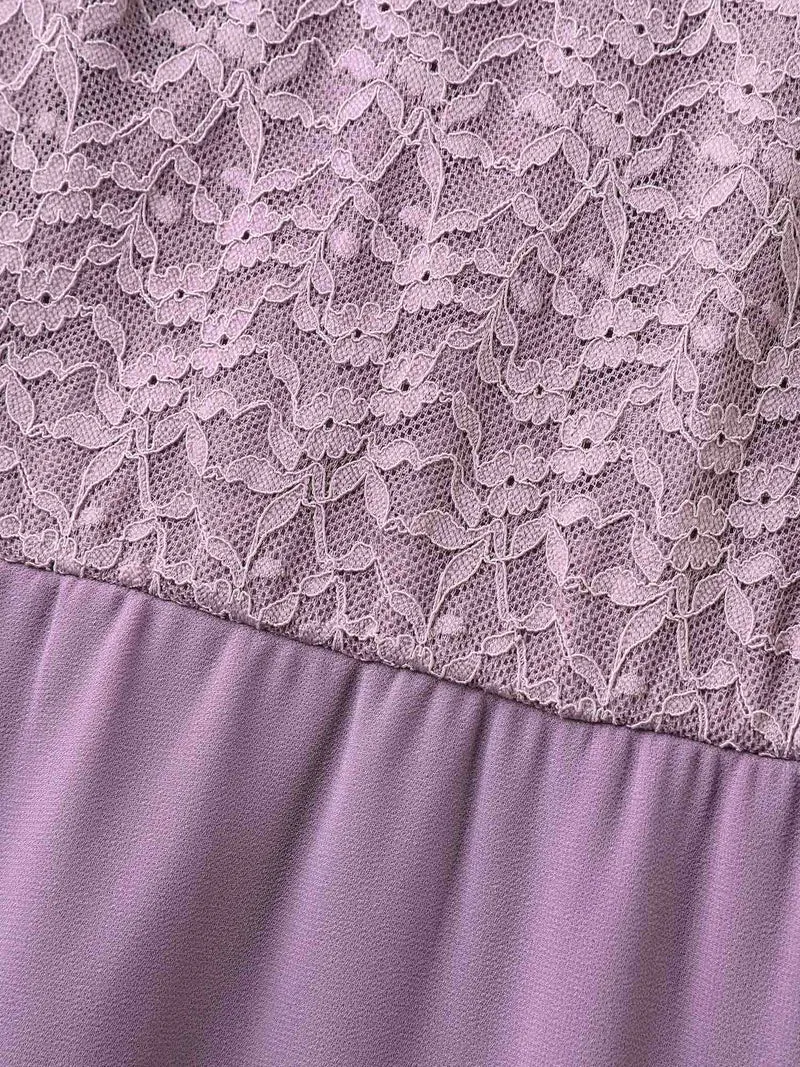 Lace Sheer Stretchy Waist Tie Midi Dress