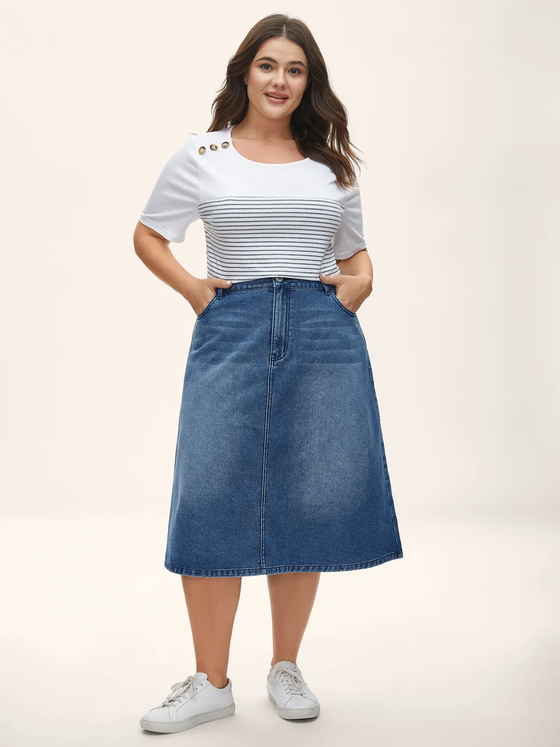 A-Line Midi Denim Skirt