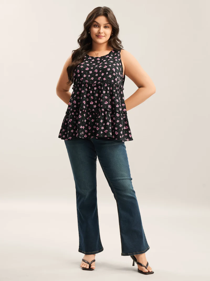 Ditsy Floral Print Tiered Tank Top