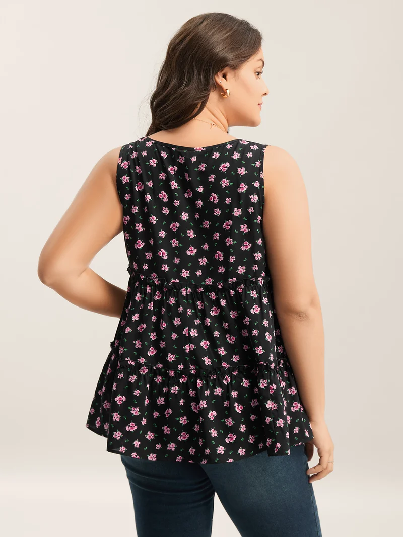Ditsy Floral Print Tiered Tank Top