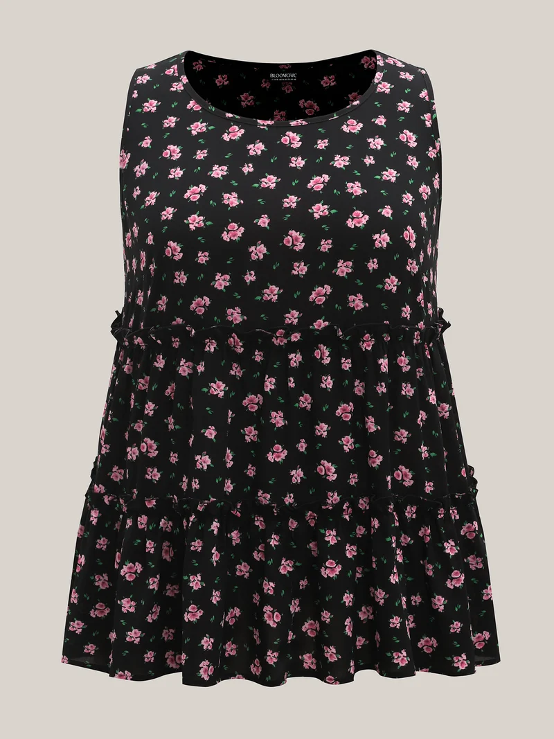 Ditsy Floral Print Tiered Tank Top