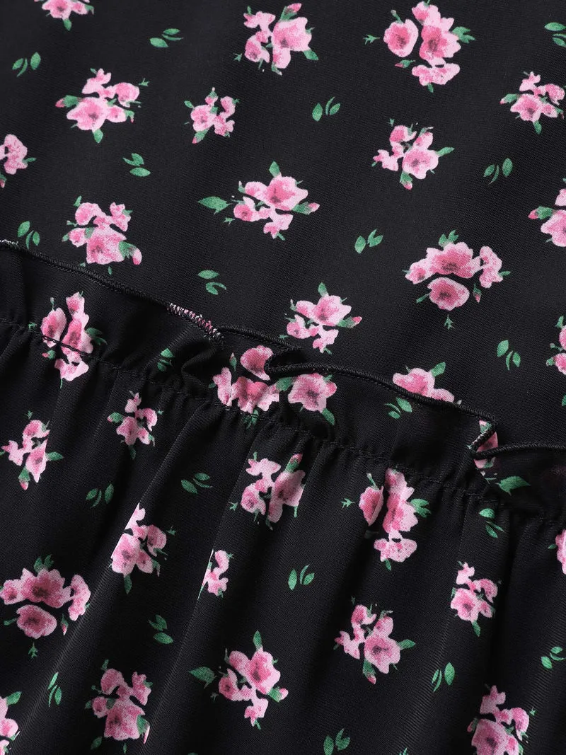 Ditsy Floral Print Tiered Tank Top