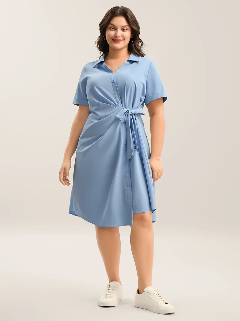 Woven Knotted Solid Shirt Dress