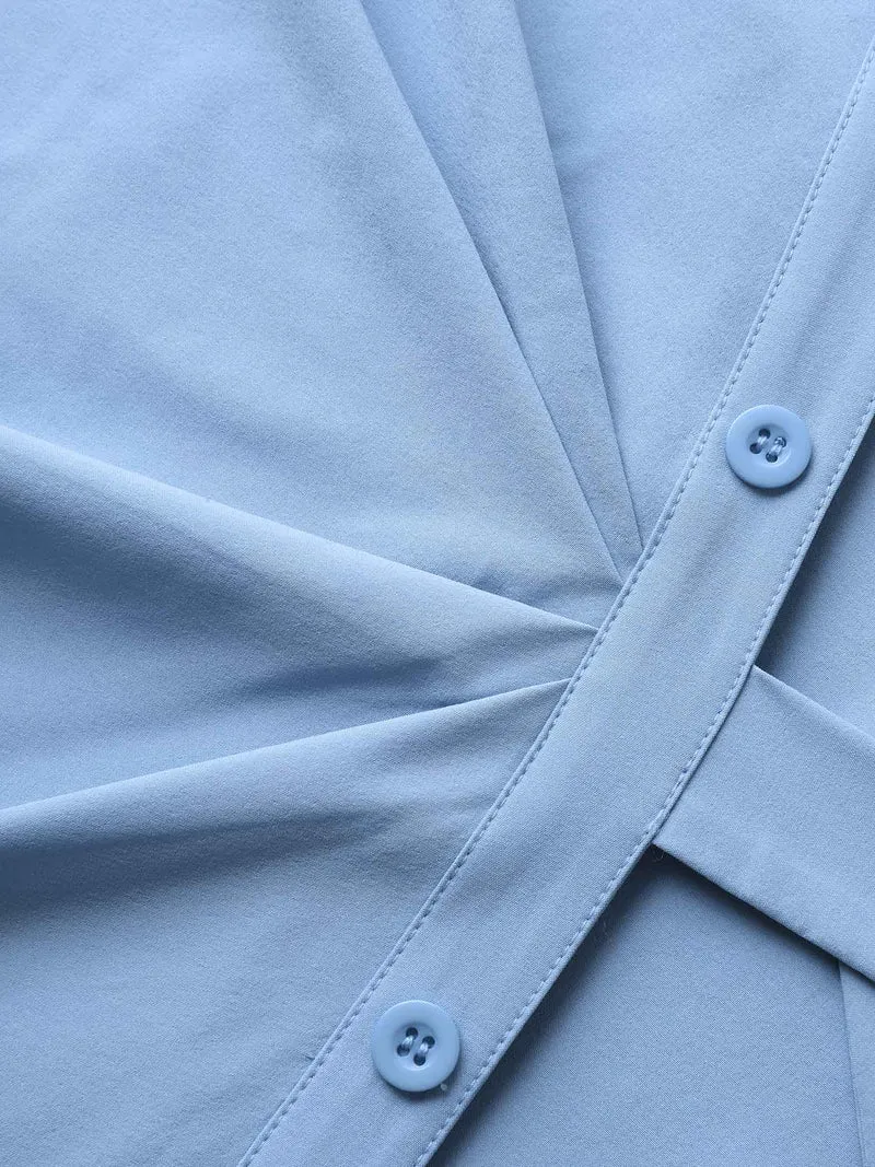 Woven Knotted Solid Shirt Dress