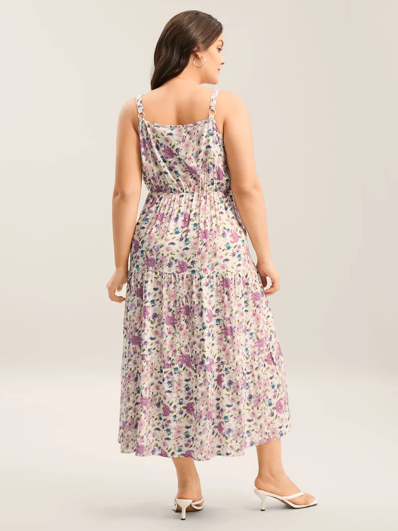 Dreamy Floral Rayon Neck Tie Midi Dress