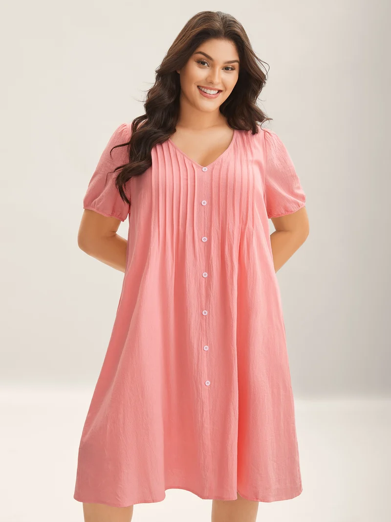 Pure Cotton Toothpick Pleat Pockets Shirt Dress
