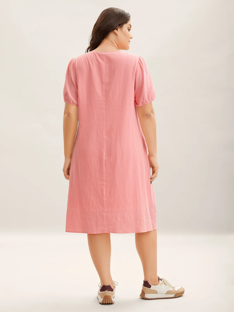 Pure Cotton Toothpick Pleat Pockets Shirt Dress