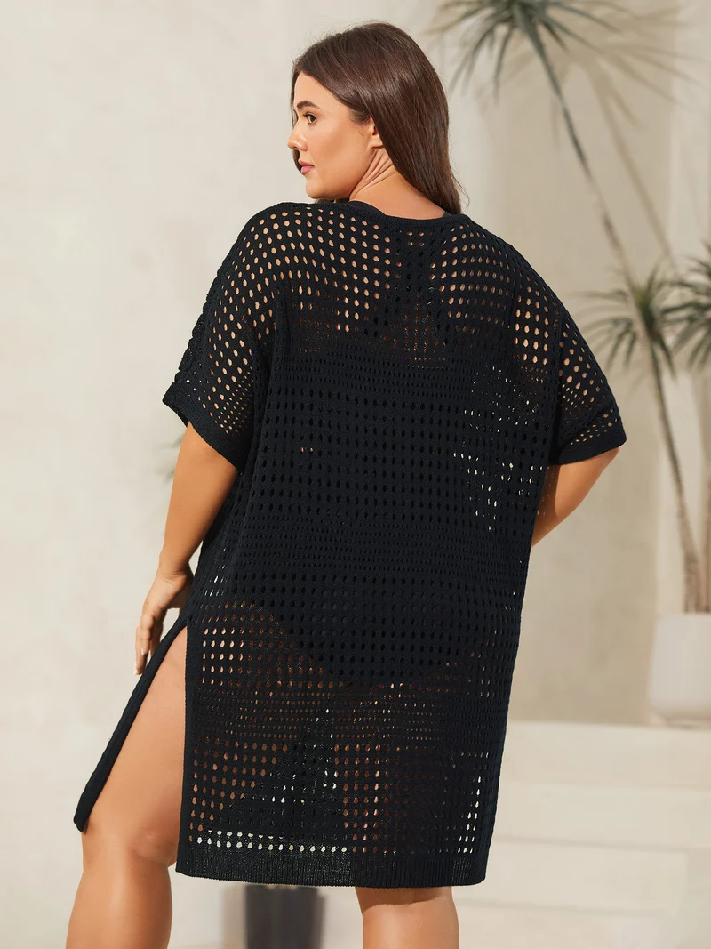 Cut-Out Textured Buttons Swim Cover-Up