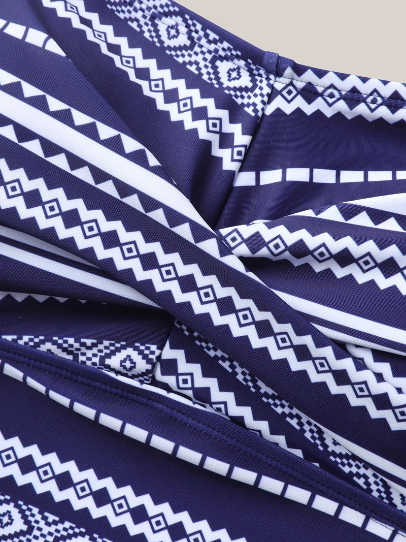 Geometric Stripe Twist Front Swim Top