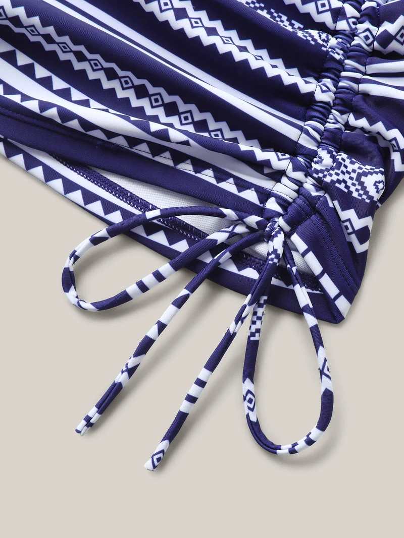 Geometric Stripe Twist Front Swim Top