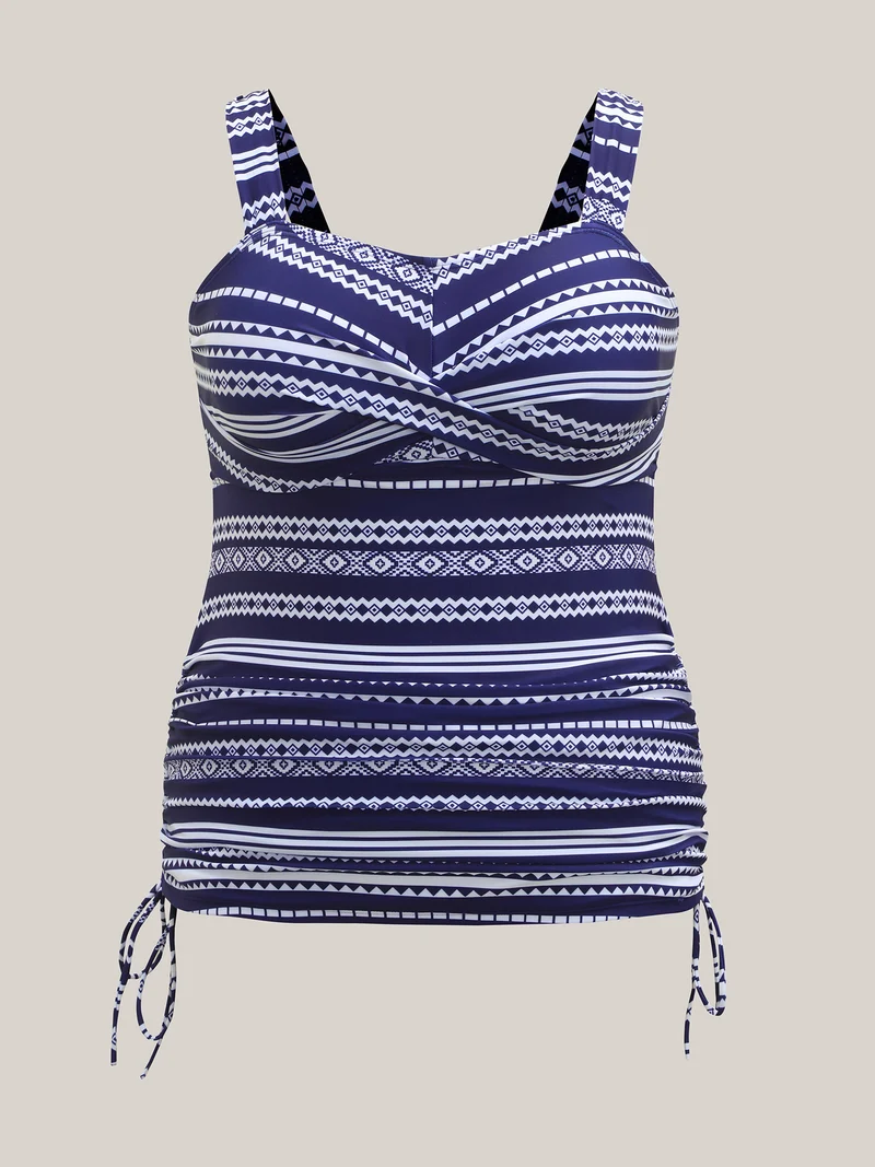 Geometric Stripe Twist Front Swim Top