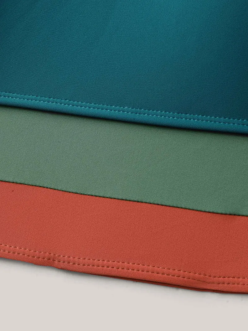 Colorful Hem Scoop Neck Swim Top