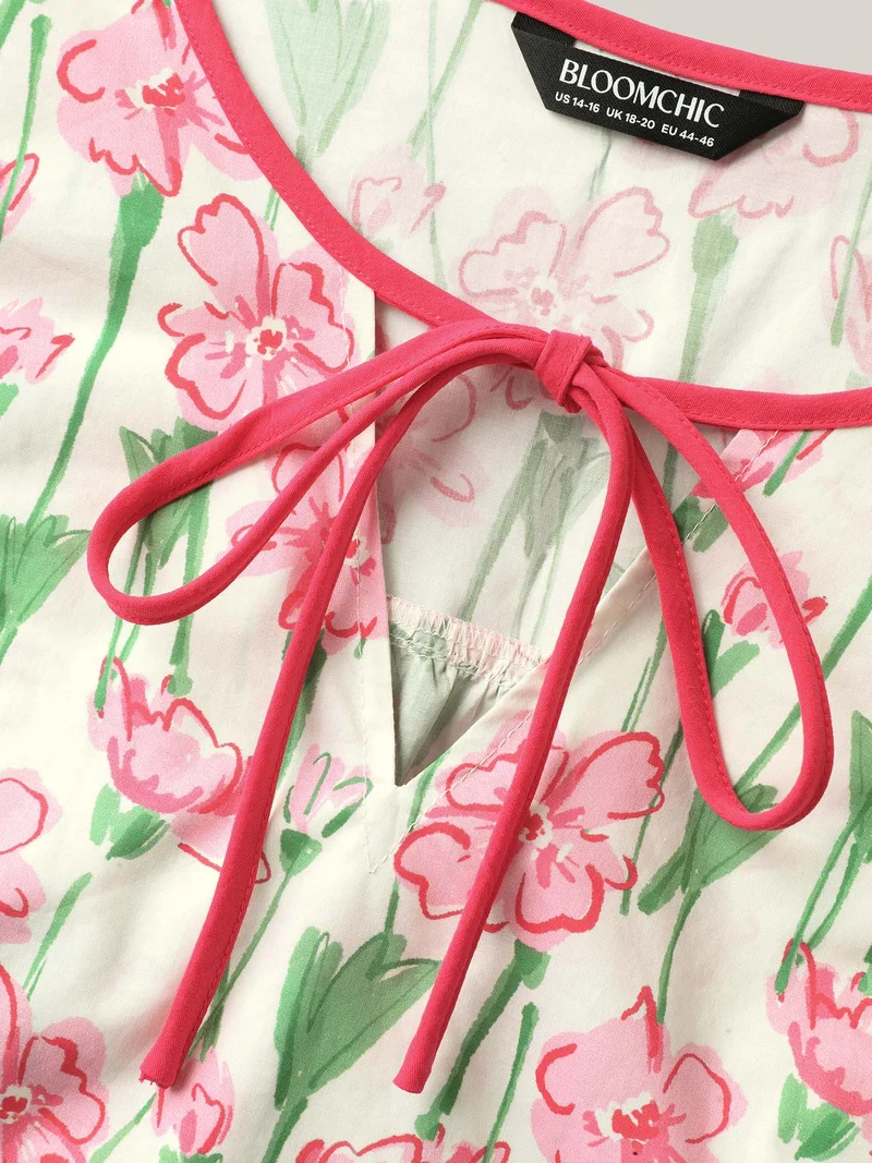 Blushing Floral Print Seamed Contrast Blouse