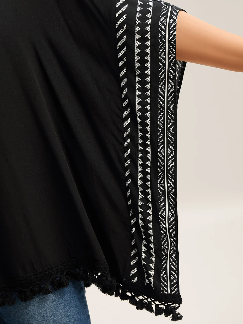 Rayon Tassels Boho Print Relaxed Blouse