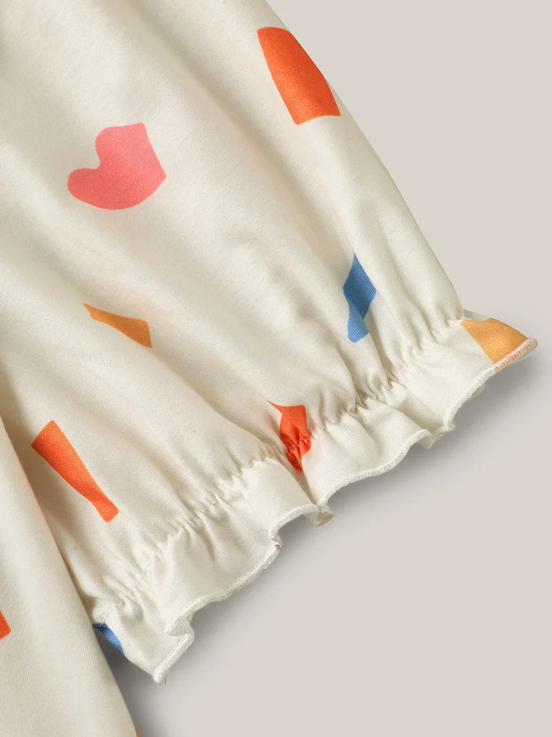 Confetti Print Shirred Round Neck T-Shirt