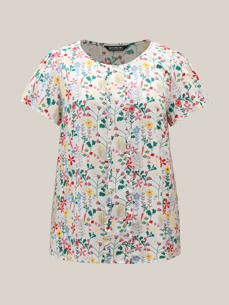 Sweet Floral Print Print Pleated Front Blouse