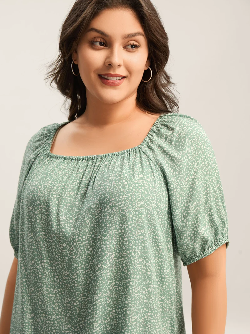Floral Print Square Neck Relaxed Blouse