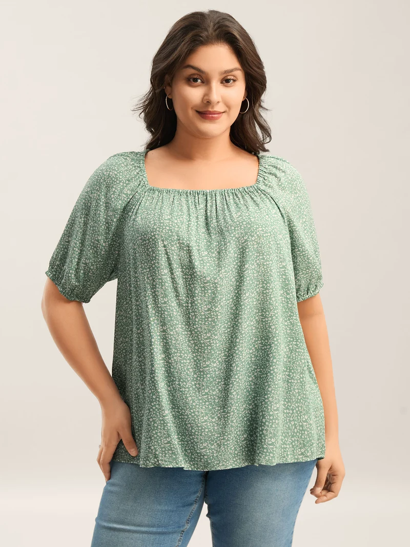 Floral Print Square Neck Relaxed Blouse
