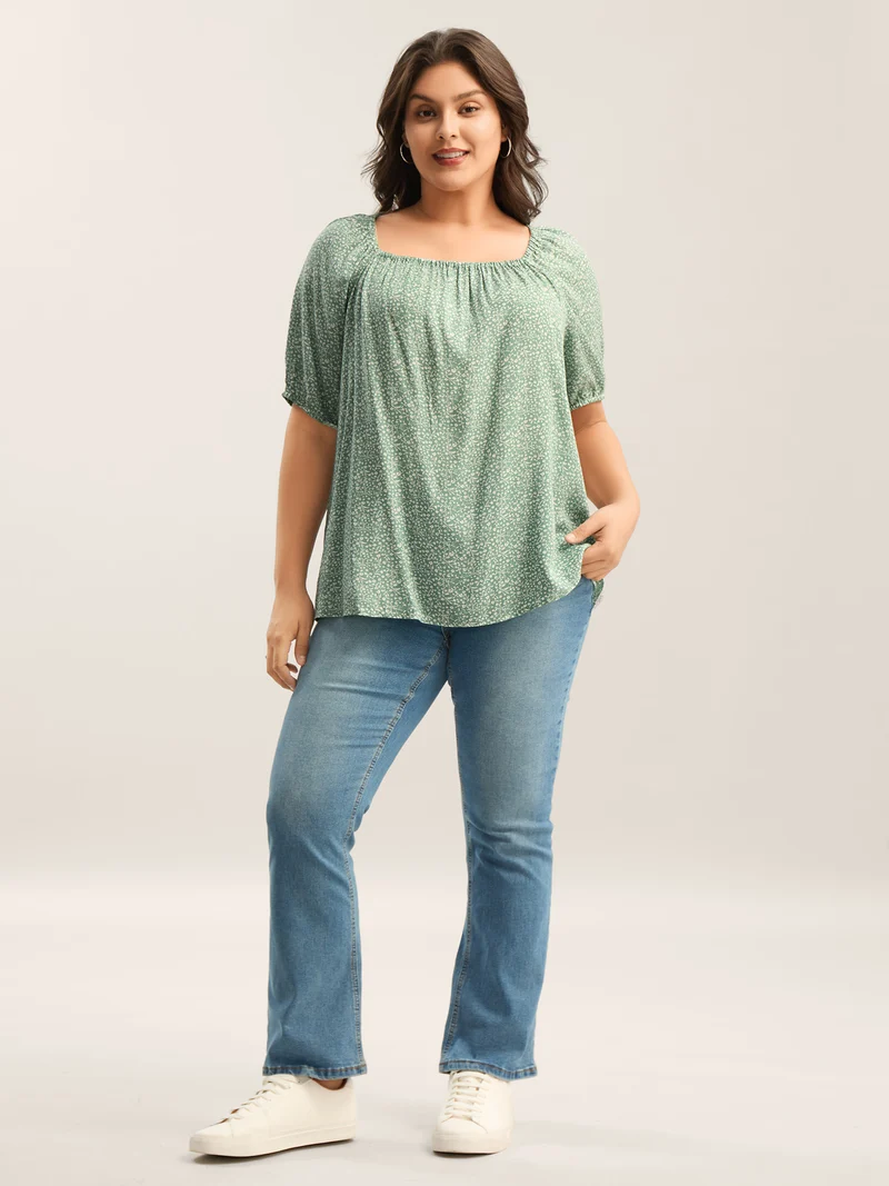 Floral Print Square Neck Relaxed Blouse