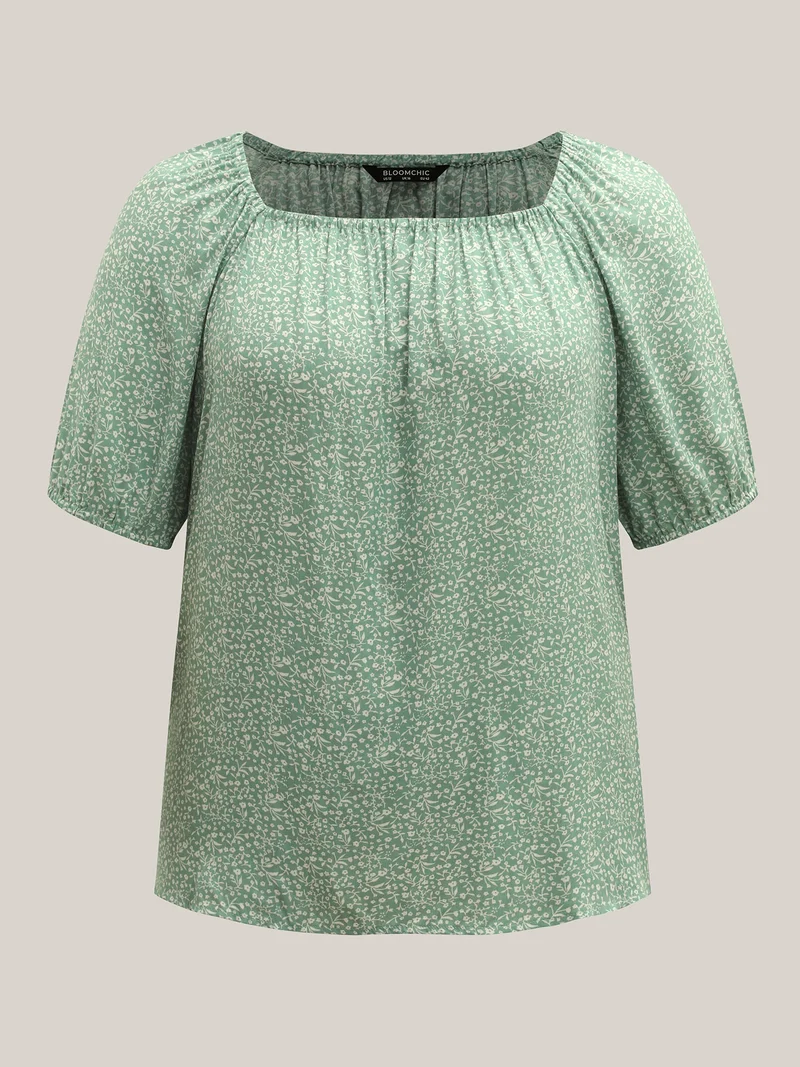 Floral Print Square Neck Relaxed Blouse