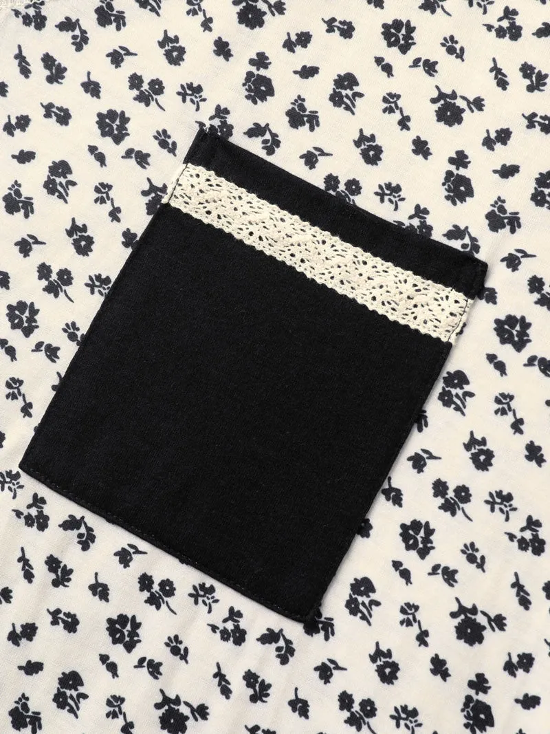 Stretchy Delicate Floral Print Contrast T-Shirt