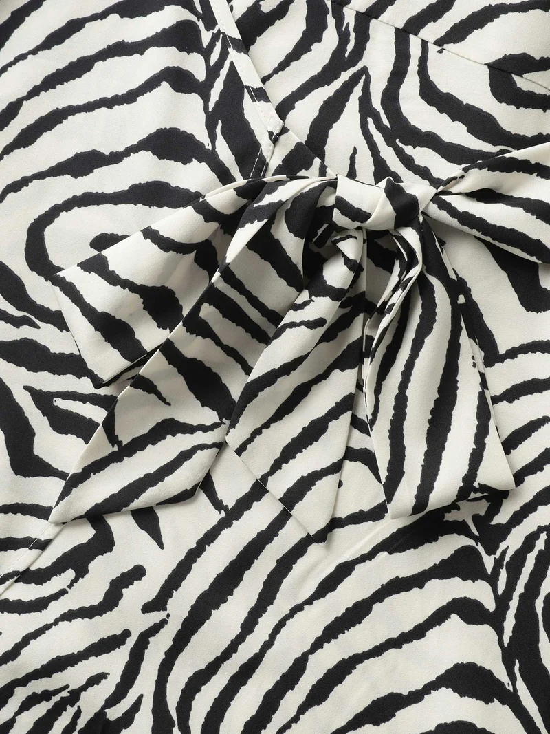 Zebra Print Wrap Tie Flowy Blouse