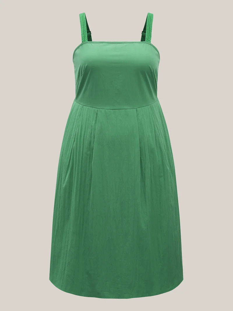 Solid Adjustable Straps Pockets Midi Dress