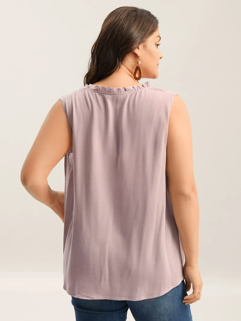 Toothpick Pleat Button Detail Sleeveless Top
