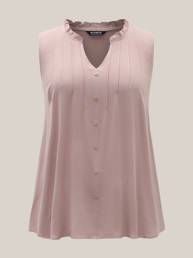 Toothpick Pleat Button Detail Sleeveless Top